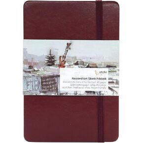 ETCHR Watercethbook Sketchbook أكورديون 4x6in - 100 ٪ من الورق المائي القطن - الصحافة الساخنة ورقة ألوان مائية - استخدام للوسائط المختلطة للألوان المائية أو للرسم - كراسة الرسم للألوان المائية