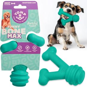 Yomp FunnyBone MAX: All-Natural Rubber Dog Toy, Nontoxic, Safe for Pet Play (Purple)