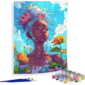 Diymood Paint by Numbers for Adults African Americans, DIY Oil Painting African Women Acrylic Paint by Number Kits for Kids Adults Beginner for Home Wall Decor 16x20 inch