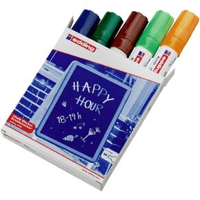 edding 4090 chalk marker - multi-coloured (basic) - 5 chalk pens - chisel nib 4-15 mm - wet wipe pen for chalkboards, windows, glass, mirrors - liquid chalk marker pens for opaque coverage