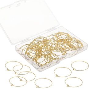 100PCS Wine Glass Charm Rings KC Gold Earrings Findings Beading Hoops Open Jump Rings for Jewelry Making Wedding Birthday Party Festival Favor