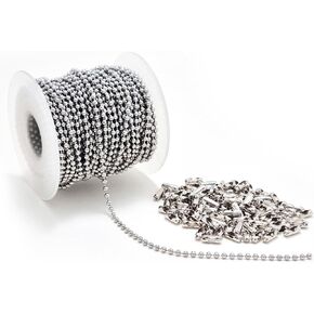 55 Feet Stainless Steel Ball Chains Necklace with 100pcs Connectors, 2.3mm Bead Chains Roll Sets