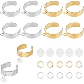 مجموعة الحلقة بما في ذلك 10pcs قابلة للتعديل من الفولاذ المقاوم للصدأ حلقة 10pcs سحر مستدير مسطح و 60pcs حلقات القفزة المفتوحة مختلطة اللون المفتوح حلقة صنع DIY للنساء