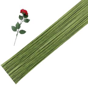 16-inch Green Paper Wrapped Flower Stems for Wedding Bouquets, DIY Floral Arrangements (Pack of 100) 16 Gauge Party Decoration Paper Flower Sticks