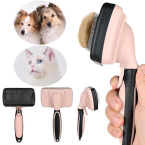 Self-Cleaning Pet Grooming Brush - Skin-Friendly Slicker Brush for Dogs and Cats, Easy-to-Clean Depilatory Brush for Removing Loose Hair, Puppy Brush with Accessories, Blue