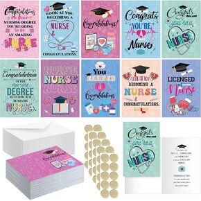 50 Sets Nursing Degree Graduation Congratulations Greeting Card with Envelopes,10 Style Honor The Grad in Your Life with a Heartfelt Message Lovely Gift for Friend