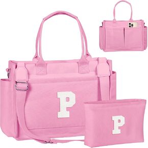 Gifts for Teen Girls Women, Initial Canvas Tote Bag with Zipper for College, Work, Teen Girl Gifts Trendy Stuff