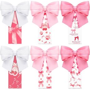 6 PCS Pink Bow Lowmark Coquette Lookkate for Women Girls Gifts Cute Acrylic Satin Ribbon for Girlfriend Student Book Book Lovers Decor Terventive Decor