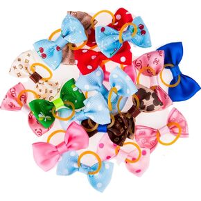 20 PCS/مجموعة ملونة متنوعة Pet Cat Dog Hair Dows مع نطاقات مطاطية التمسك بالحيوانات الصغيرة للحيوانات الصغيرة المتانة والراحة والملابس والملحقات ملحقات شعر الكلاب