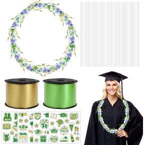 CIEOVO 50 Set Graduation Candy Leis Graduation Party Candy Leis Making Kit Include 50 Pcs Lei Tubing 2 Rolls Ribbons 12 Sheets Graduation Stickers Decals Candy Filler for Graduate Party Gifts