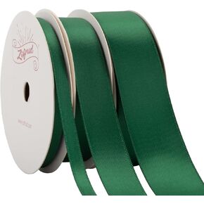3 Rolls of Forest Green Double Faced Satin Ribbon - 30 Yards Total (1/4", 5/8", and 1" x 10 Yds) - Ideal for Crafts, Gift Wrapping, and Weddings