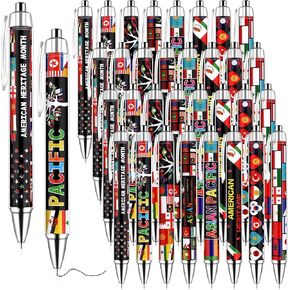 48 Pcs Asian American And Pacific Islander Heritage Month Gifts Pen Bulk Retractable Black Ink Ballpoint Pens AAPI Heritage Month Decorations for Men Women Office Classroom Supplies Party Favors