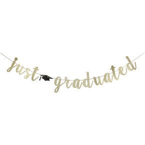 Just Graduated Banner, Fun Gold Glitter Paper Sign Decors for Graduation Party Bunting Supplies