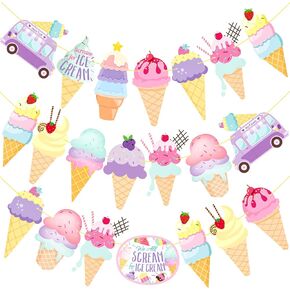 Ice Cream Birthday Banner Decoration for Sweet Ice Cream Birthday Themed Party Ice Creams Banner Supplies Sweet Baby Shower Favors Supplies