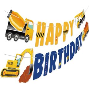Construction Birthday Banner - Pre-strung Excavator HAPPY BIRTHDAY Banner for Baby Boy Toddler Kids Birthday Truck Party Decorations