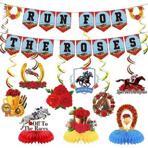 Talk Derby to Me Banner Kentucky Derby Decorations Kentucky Derby Banner for Kentucky Derby Party Decorations Horse Racing Party Supplies (BLUE PINK)