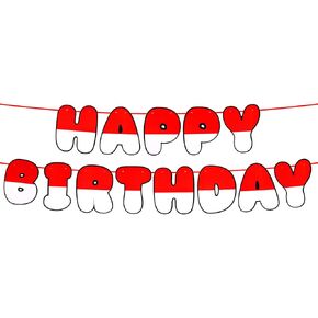 2pcs Cartoon Red And White Banner, Pre-String Cartoon Bunting Animation Birthday Decorations Cartoon Theme Happy Birthday Banner Sign Creative Party Supplies, No More Assembly Required
