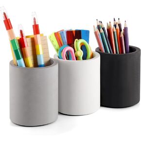 Sherr 3 Pcs Concrete Pen Holders Cylinder Cement Pencil Holder for Desk Organizer Multi Colored Desktop Pen Cup and Holder Stationery Makeup Brush Cups for Bosses Day Supplies Office Home Modern Decor
