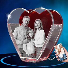 ArtPix 3D Crystal Photo, Customized Gifts for Women, Her, Wife, Men, Mom, Husband, Great Personalized Gift with Your Own Photo Crystal, Custom Glass 3D Laser Etched Picture, Red Heart