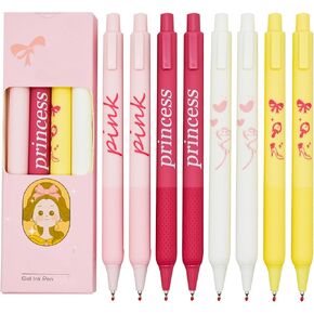 Maydahui 8 PCS لطيف Princess أقلام كاريكاتورية قابلة للسحب أقلام هلام أقلام رومانسية 0.5 مم قبضة مريحة 4 أنماط الحبر الأسود للفتيات الحزب اللوازم المكتبية المدرسية اللوازم