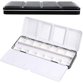 PATIKIL Empty Watercolor Palette, Metal Watercolor Tin with 14pcs Full Pans Paint Case with Lid Paint Box for Travel Gouache Oil Painting, Blue 14 Wells