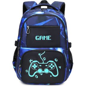 الأطفال على ظهر الظهر الأولاد 18in Cool Luminous Game Bookbag Bookbag Elementary Teens School Bag Age 6-12 (Blue)