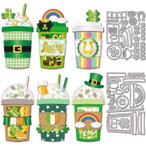 GLOBLELAND St. Patrick's Day Coffee Shake Cutting Dies for DIY Scrapbooking Metal Shamrock Cut Dies Words Lucky Die Cuts for Card Making Embossing Photo Album Craft Decor