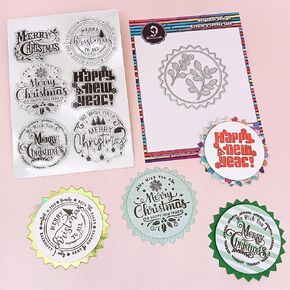 Alinacutle Cutting Cutting Cut & Clear Clear for Paper Craft Handmade Card Cards Scrapbooking من Alina Crafts (يموت إطار ندفة الثلج وختم عيد ميلاد سعيد)