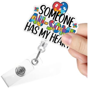 Someone Au-Some Has My Heart Funny Autism Awareness Glitter Retractable Badge Reel with Alligator Clip for Mental Health Doctor Nurse Teacher, Neurodiverse Badge Reel, Autism Acceptance Gifts