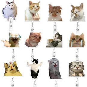 12PCS Cat Meme Badge Reel Employee Appreciation Gifts Cute Nurse Badge Reel Christmas Thank You Gifts Funny Cat Retractable Name Tag ID Clip Holders Office Hospital Nurse Doctor Teachers
