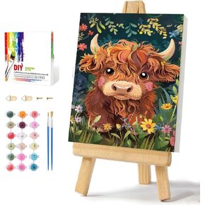 BXXRBX Highland Cow Paint by Number with Frame- Cow Paint by Numbers Kit for Adults, DIY Paints by Numbers for Home Wall Decoration 8x12 Inch