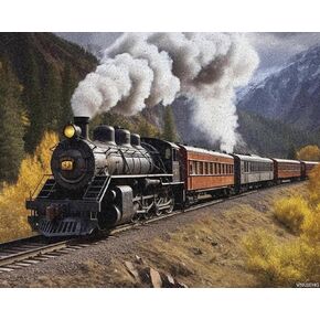 VNUIEHG Steam Steam Train Digital Painting Digital Painting Personized Paint by Number من صور أدوات الطلاء الزيتية الرقمية مع فرش الطلاء بأرقام لديكور الجدار المبتدئين للمنزل 16x20in