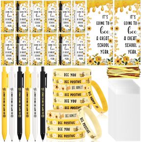 36 Sets Bee Theme Party Favors for Students Graduation Include Ballpoint Pens Silicone Bee Themed Bracelet Motivational Bookmarks Classroom Decorations for Back to School Gifts from Teachers