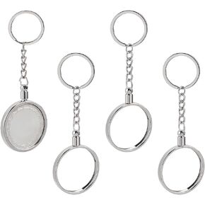FINGERINSPIRE 4 Pcs Medallion and Coin Holder Metal Keychain 1.55Inch/39.5mm Platinum Alloy Coin Holder Keychains Round Medallion Holder with Metal Key Ring