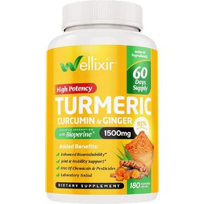 Turmeric Supplement – Curcumin with Bioperine Capsules with Ginger Root Extract, Curcumin and Turmeric for Joint Health – 95% Curcuminoids Formula - 180 Capsules