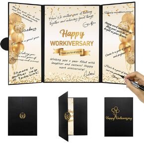 Darunaxy Black Gold Gold Happy Workiversary Party Decorities ، Happy Work Anniversary Signative Signature Book for Men Home Employe Gusiness Postract
