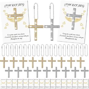 20-Pack Cross Pocket Hug Tokens with Blessing Cards, Crystal Crosses, Chains & Accessories, Inspirational Christian Keepsakes for Encouragement, Support and Faith Sharing，Easter Greeting Cards Church Gifts
