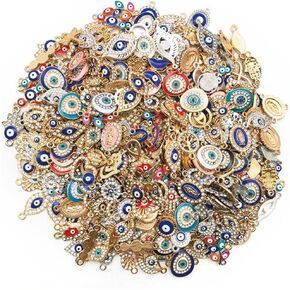 Youdiyla 50pcs Alloy KC Gold Dot Diamond Devil's Eye Series Pendant Jewelry Making DIY Keychain Earrings Pendant Various Design Charms for Jewelry Making Bracelets Necklace (SN490)