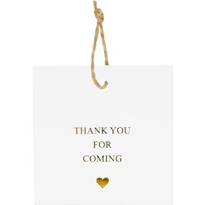 joycraft 50Pcs Gold Foil Thank You Gift Tags with String, 2.5 x 2.5 In, White Kraft Paper Gift Tags, Square Thank You Tags for Wedding, Holidays, Anniversary