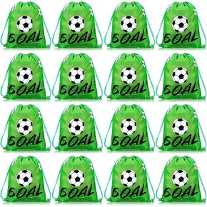 Shappy 16 Pack Soccer Drawstring Bags for Party Favors 12 x 10 Inch Treat Candy Goodie Gifts Bags Team Supplies Sport Birthday Party Favors