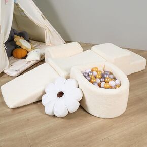 Soft Play Climb and Crawl Activity Playset | Foam Climbing Blocks for Toddlers 1-3 | Luxury Velvet Indoor Soft Play Set | Baby Climbing Blocks | 5 PCS (Balls NOT Included) (Gray)