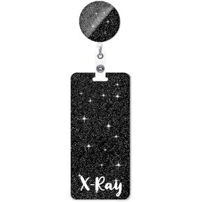 Black Glitter X-Ray Badge Buddy and Reel Set - Vertical Badge Buddies for Nurses - Retractable ID Card Holder DK667