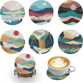 Hudestail Diamond Painting Coasters Kits ، 6 PCS Cat Diamond Art Coasters with Holder ، Miamond Paints Kits for البالغين الحرف المبتدئين لـ DIY Coasters Gift for Christmas Holiday