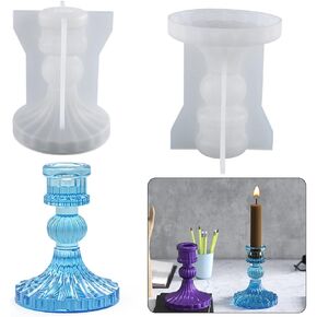 Yalulu Striped Pillar Candle Holder Resin Molds, Cylindrical Candlestick Epoxy Casting Silicone Molds, Candle Holder Epoxy Resin Molds for Home Wedding Decorations