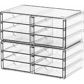 Yieach 3 Pack Acrylic Storage Drawers With 10 Drawers,Stackable Office Cabinet Organizer and Makeup Organizer,Clear Plastic Drawers for Craft Supply,Pen,Stationary,medical,Makeup,Beauty Desk Organizer in Kuwait
