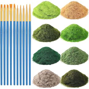 8 Pack Static Grass 8x30g 5mm Mixed Model Grass Powder Terrain for Diorama Miniature DIY Scenic Modelling Sand Table Landscape Crafts, 8 Colors, with Paintbrushes