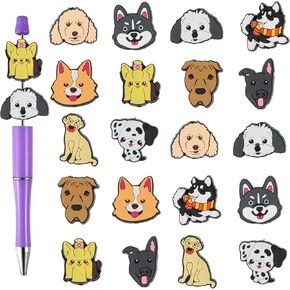 20Pcs Dog Silicone Focal Beads Bulk,Focal Beads Bulk for Bead Pens Keychain Jewelry Making Dog Silicone Beads for Beadable Pen Keychain Making,DIY Pen Beads Making Puppy Focal Beads （10 Style）
