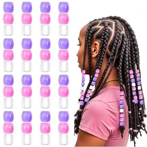 48Pcs Pink Hair Beads for Braids, Purple Large Beads for Braids, Bead for Hair Braid Kids, Bead Accessories for Hairs, Large Bead for Kids Girls