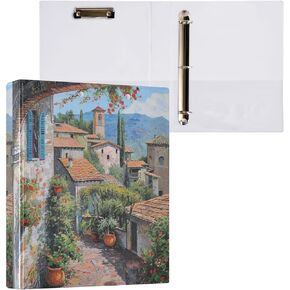 ALAZA Italy View 3 Ring Binder 1.5 Inch Round Ring Binder with Clipboard Round Ring Binder with 3 Interior Clear Pockets for Home Office Work，1 Pack