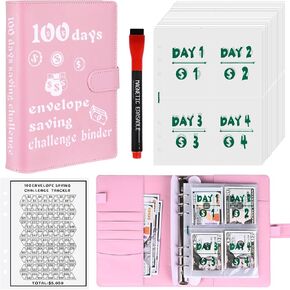 100 Envelopes Saving Challenge Binder With Erasable Marker,100 Days Money Saving Challenge Binder with Cash Envelopes,Saving Challenge Book-Easy and Funny Way to Save $5,050 Budget Planner
